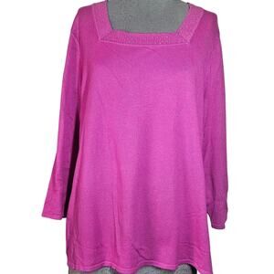 Pink Beaded Square Neckline Knit Top Size 1X New with Tag